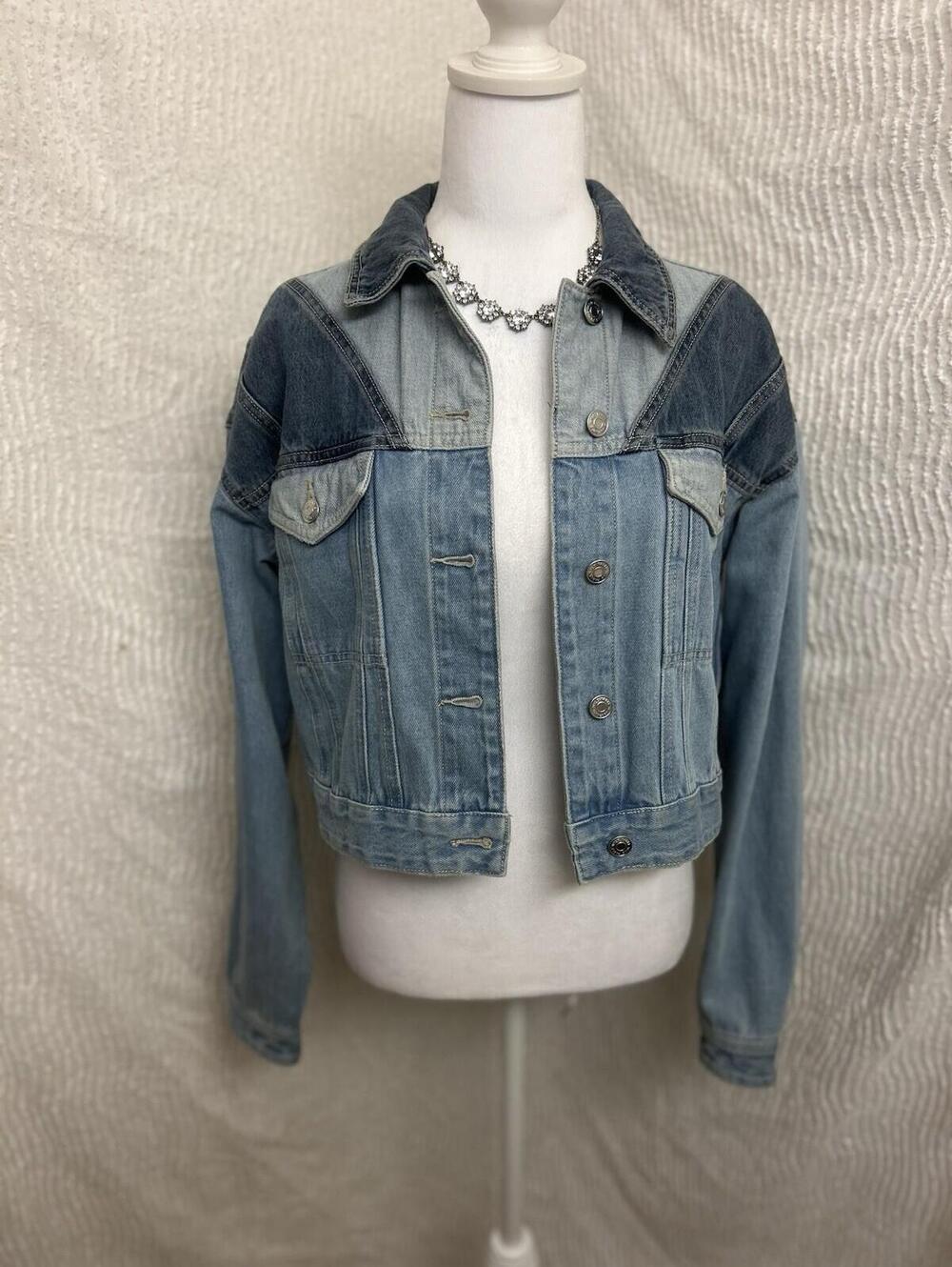 Patchwork Denim Jacket XS Cropped Western Festival Cowgirl Boho Wild Fable